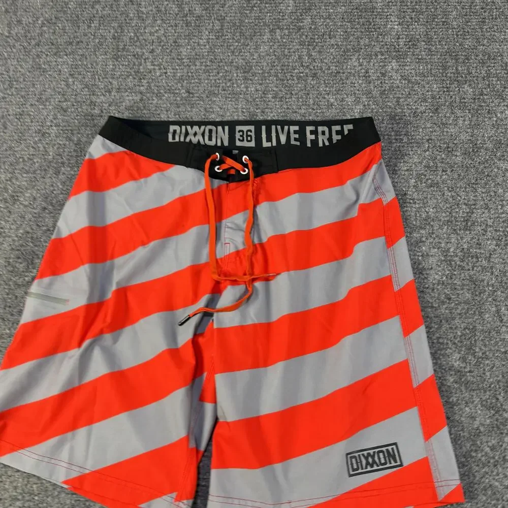 Dixxon Board Shorts Mens 36 Red Gray Striped Swim Trunks Live Free Boardshorts
